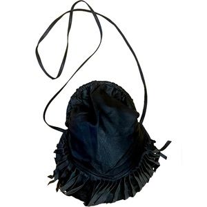 HOMSI vintage Butter Calfskin Pouch w/frills Black crossbody